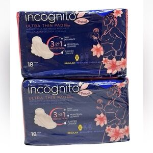 (2) Incognito Ultra Thin Pads w/ Wings Regular 3 In 1 Maternity Prevail 18ct